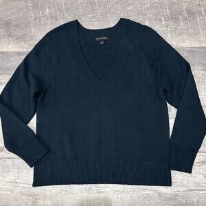 Banana Republic Classic V Neck Sweater Womens L Dark Teal Blue Preppy Academia